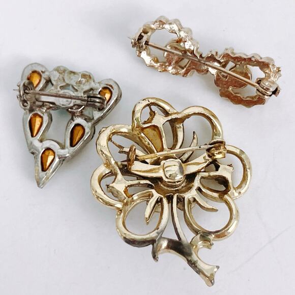 Vintage Scatter Pin Lot Rhinestone Faux Pearl 50s 60s Mid Century Brooches - Picture 6 of 10